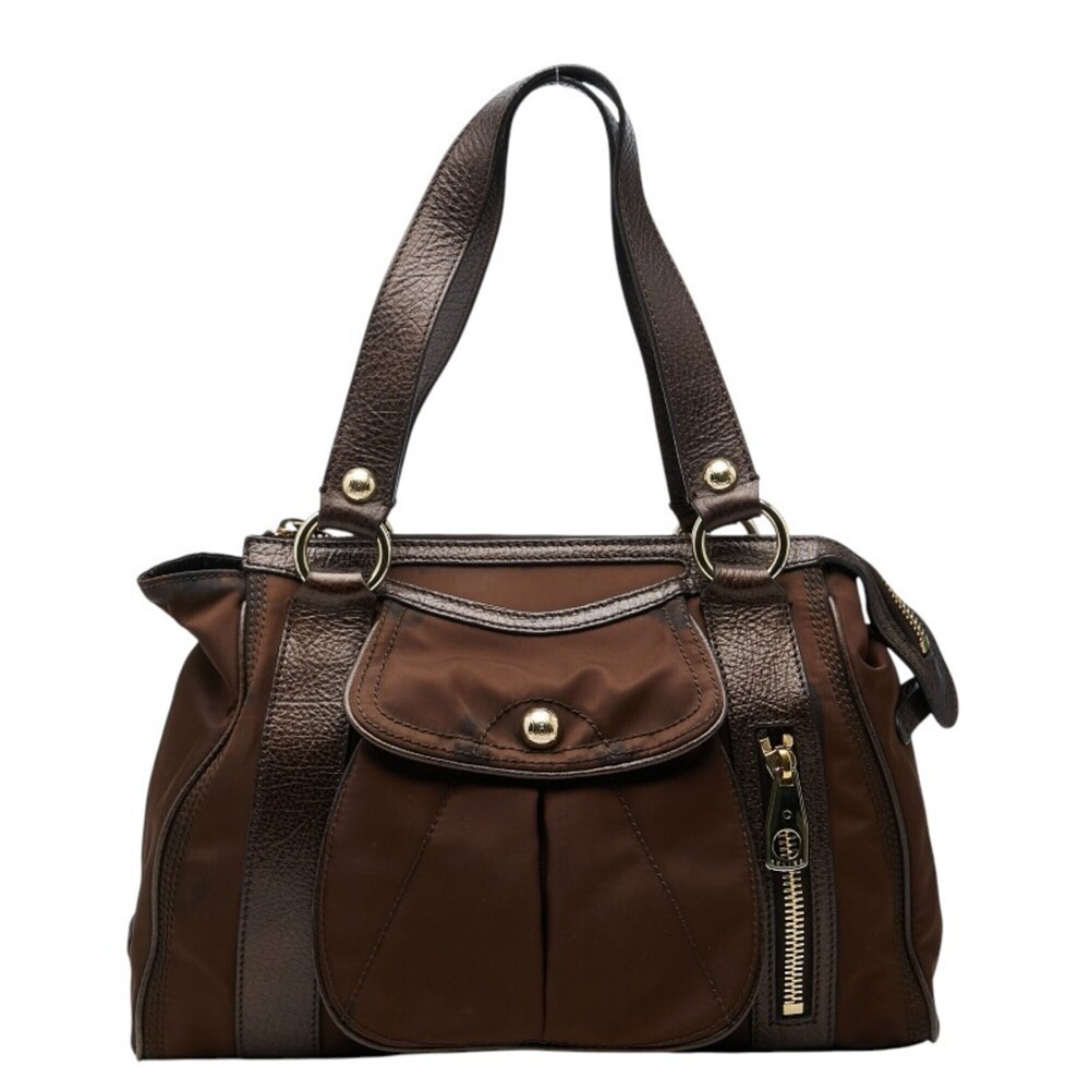 Celine Anagram Handbag, Brown Nylon Leather, Women's CELINE